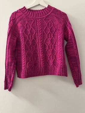 GAP Women's Bright Fuchsia Cable Crewneck Sweater